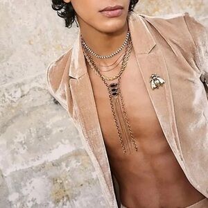 NWT FREE PEOPLE Chantilly Layered Necklace in Brass/Gold with Black Stones